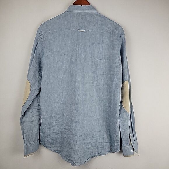 7 Diamonds Cowboys & Angel Shirt Men Medium Linen Slub Elbow Patch Contrast Cuff - Picture 12 of 15